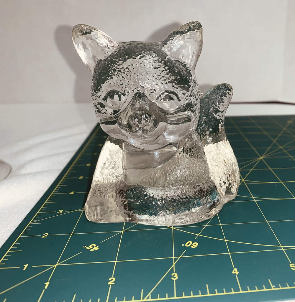 Vtg PartyLite Handcrafted Art Clear Glass Cat Votive Candle Holder Kitty Heavy